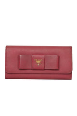 Prada Pink Leather Bow Leather Long Wallet