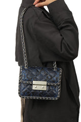 Michael Kors Blue Snakeskin Embossed Carine Chain Sling Bag