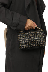 Michael Kors Black Golden Rivets Leather Small Handbags