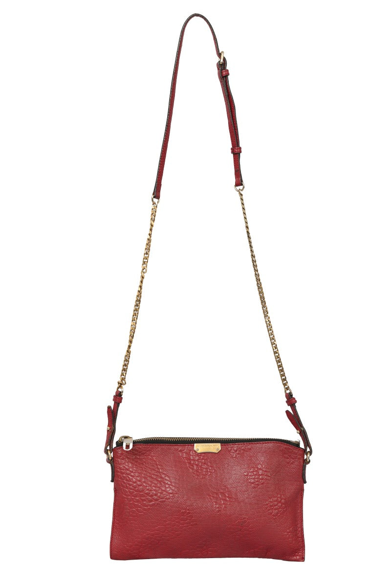 Burberry Red Grained Leather Chichester Crossbody Bag