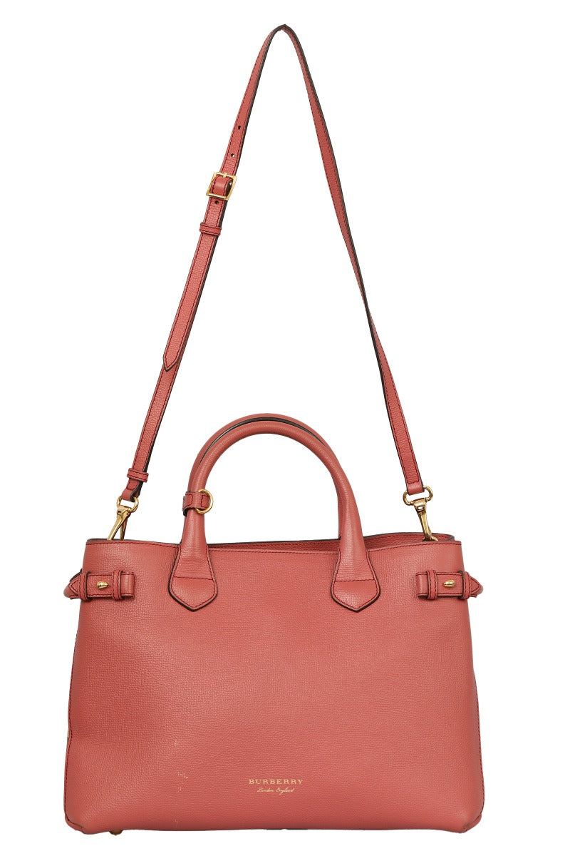 Burberry Medium Banner Peach Leather Tote Bag