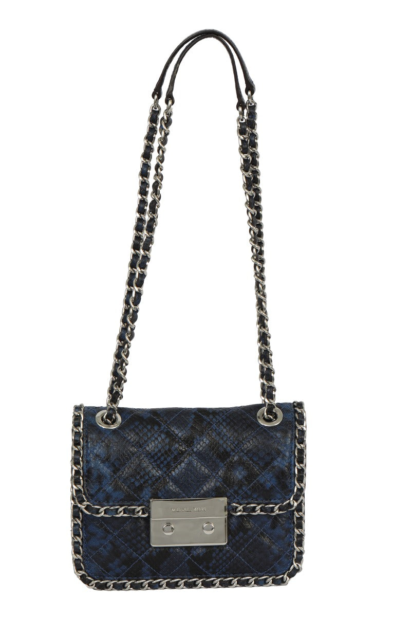 Michael Kors Blue Snakeskin Embossed Carine Chain Sling Bag