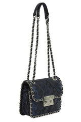 Michael Kors Blue Snakeskin Embossed Carine Chain Sling Bag
