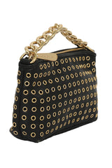 Michael Kors Black Golden Rivets Leather Small Handbags