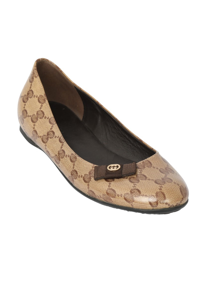 Gucci EU 37 Monogram Bow Ballet Flats