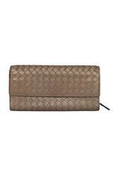 Bottega Veneta Intercciato Bronze Metallic Leather Long Wallet