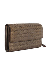 Bottega Veneta Intercciato Bronze Metallic Leather Long Wallet