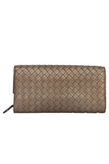 Bottega Veneta Intercciato Bronze Metallic Leather Long Wallet