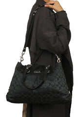 Coach Black Monogram Canvas And Leather Tote Bag