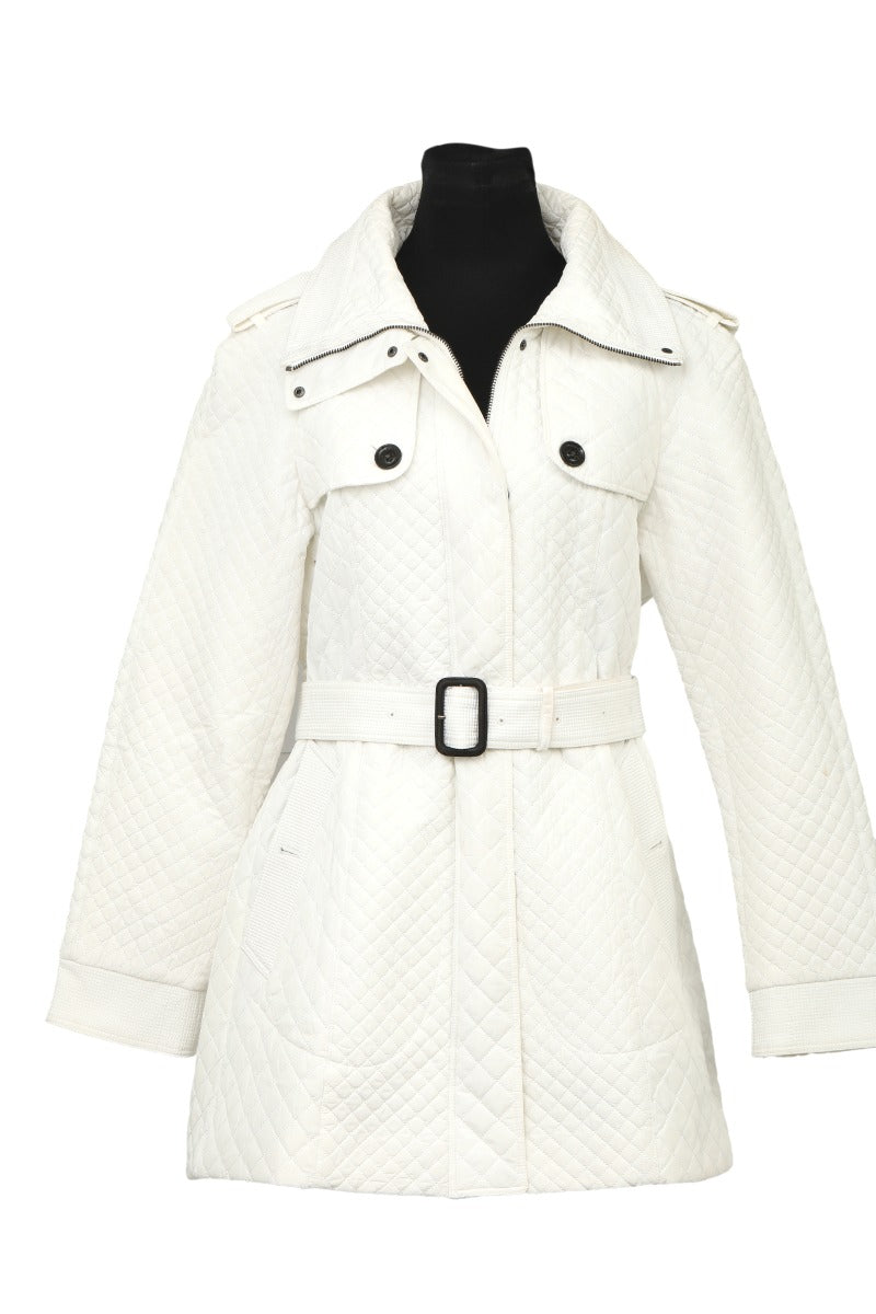 Burberry Size L White Quilted Long Jacket