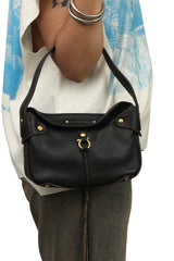 Salvatore Ferragamo Black Gancini Hobo Bag