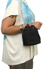 Gucci Guccissima Black Canvas Drawstring Small Handbag