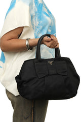 Prada Nylon Black Bow Top Handle Bag