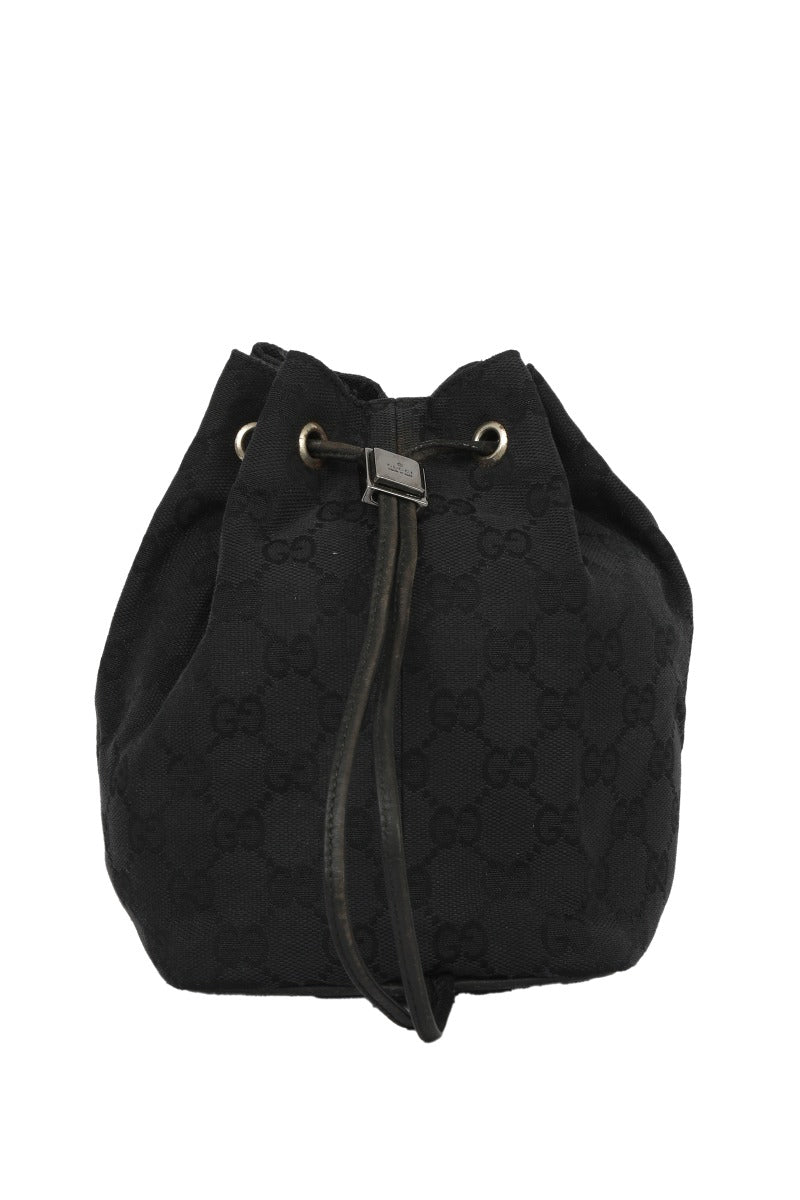 Gucci Guccissima Black Canvas Drawstring Small Handbag