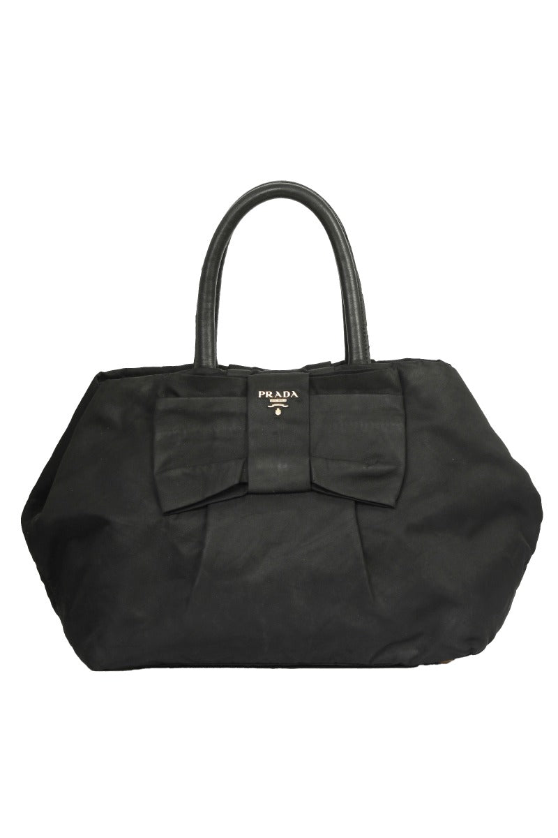 Prada Nylon Black Bow Top Handle Bag