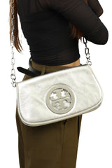 Tory Burch Metallic Silver Leather Reva Sling Bag