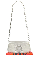 Tory Burch Metallic Silver Leather Reva Sling Bag