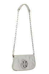 Tory Burch Metallic Silver Leather Reva Sling Bag