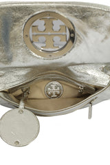 Tory Burch Metallic Silver Leather Reva Sling Bag