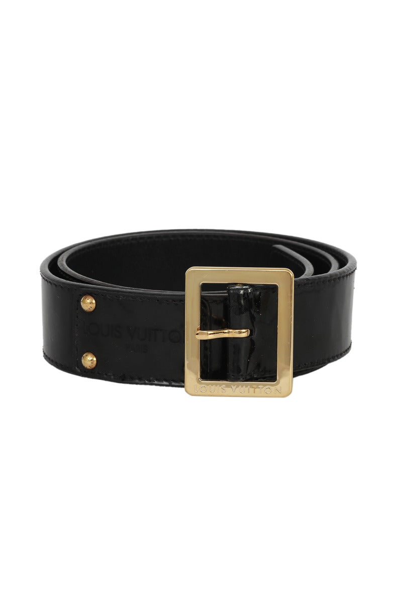 Louis Vuitton 36 Inches /90 Cms Black Leather Golden Buckle Belt