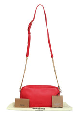 Burberry Small Red Pebbled Leather Camera Crossbody Bag