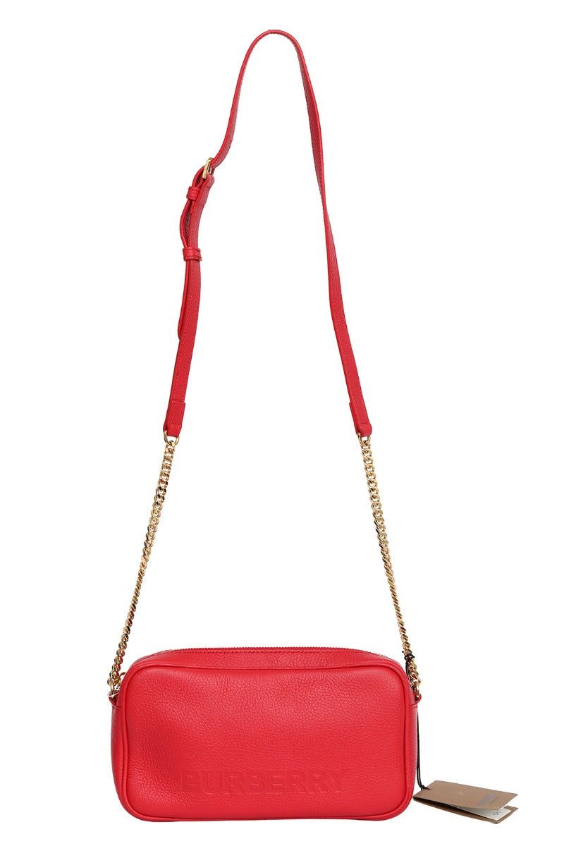 Burberry Small Red Pebbled Leather Camera Crossbody Bag