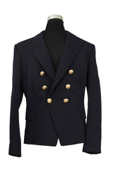 Balmain Size Xl Double Breasted Chiocciole Navy Blazer