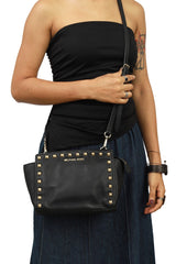 Michael Kors Black Leather Selma Studded Sling Bag