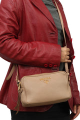 Prada Beige Leather Double Zip Camera Bag