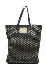 Roberto Cavalli Black Leather Studded Long Tote Bag
