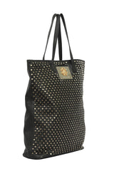 Roberto Cavalli Black Leather Studded Long Tote Bag