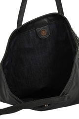 Roberto Cavalli Black Leather Studded Long Tote Bag