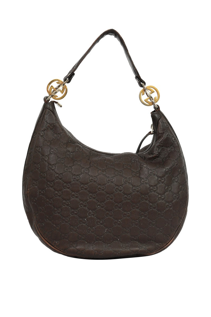 Gucci Monogram Guccissima Black Leather Twin Hobo Bag