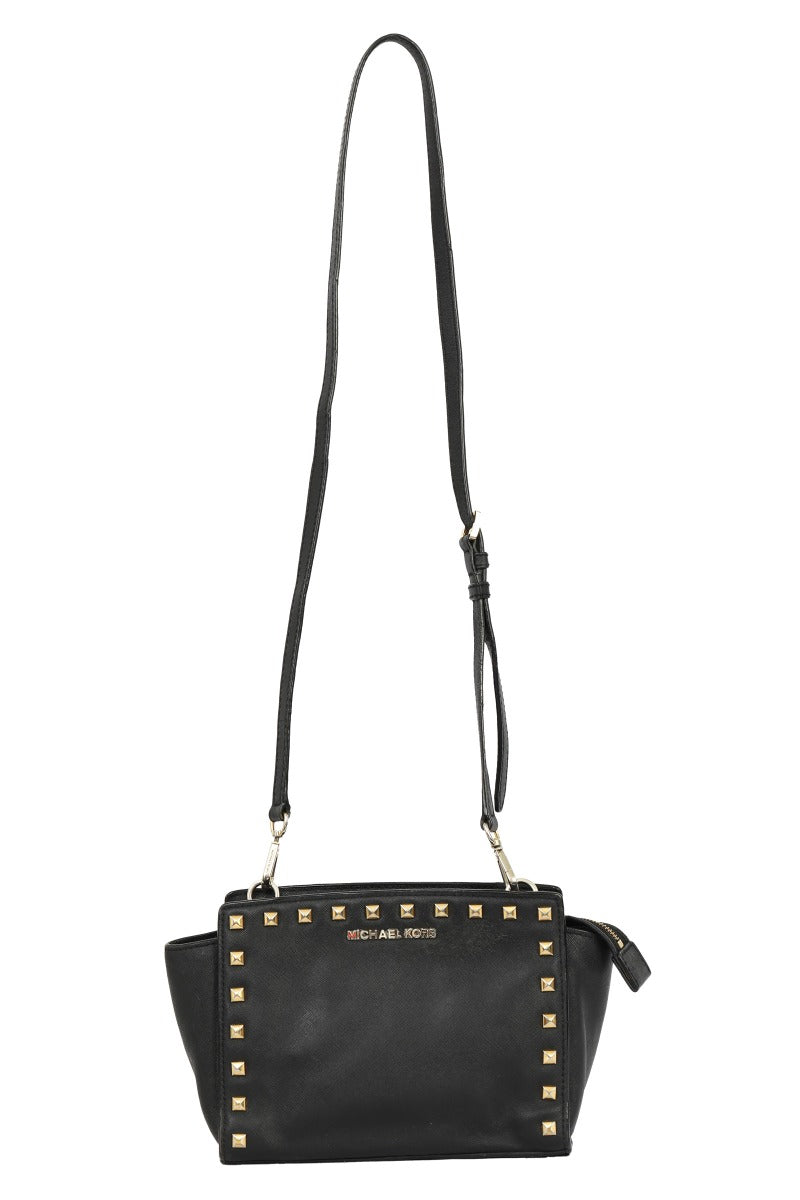Michael Kors Black Leather Selma Studded Sling Bag