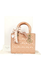 Christian Dior Patent Leather Peach Lady Dior Medium Hand Bag