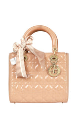 Christian Dior Patent Leather Peach Lady Dior Medium Hand Bag