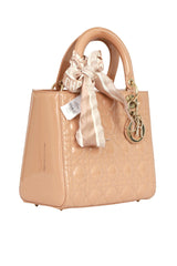Christian Dior Patent Leather Peach Lady Dior Medium Hand Bag