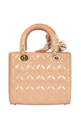 Christian Dior Patent Leather Peach Lady Dior Medium Hand Bag