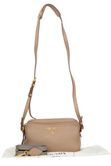 Prada Beige Leather Double Zip Camera Bag
