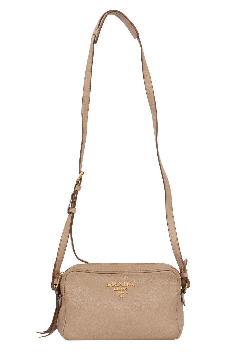 Prada Beige Leather Double Zip Camera Bag