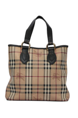 Burberry Canvas/Leather Haymark Check Beige Classic Long Tote Bag