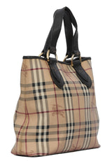 Burberry Canvas/Leather Haymark Check Beige Classic Long Tote Bag