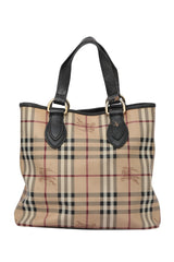 Burberry Canvas/Leather Haymark Check Beige Classic Long Tote Bag