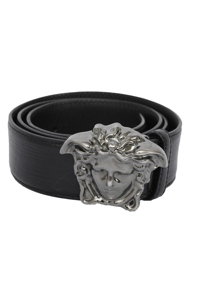 Versace 95 Cm/ 38 Inches Black And Golden Buckle Belt