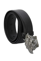 Versace 95 Cm/ 38 Inches Black And Golden Buckle Belt