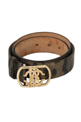 Roberto Cavalli 36 Inches/90 Cms Cheetah Print Logo Buckle Belt
