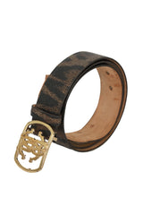 Roberto Cavalli 36 Inches/90 Cms Cheetah Print Logo Buckle Belt