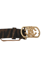 Roberto Cavalli 36 Inches/90 Cms Cheetah Print Logo Buckle Belt