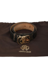 Roberto Cavalli 36 Inches/90 Cms Cheetah Print Logo Buckle Belt