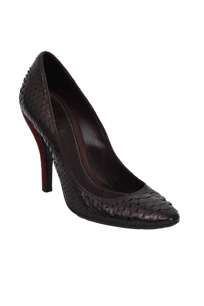 Gucci 36 Snake Embossed Wine Classic Pumps